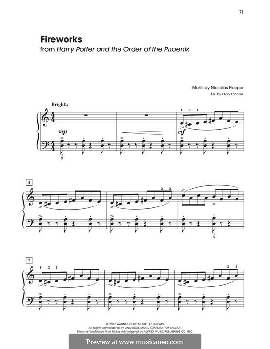 Fireworks (from Harry Potter) by N. Hooper sheet music on MusicaNeo