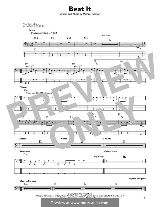 Beat It: For bass guitar with tab by Michael Jackson