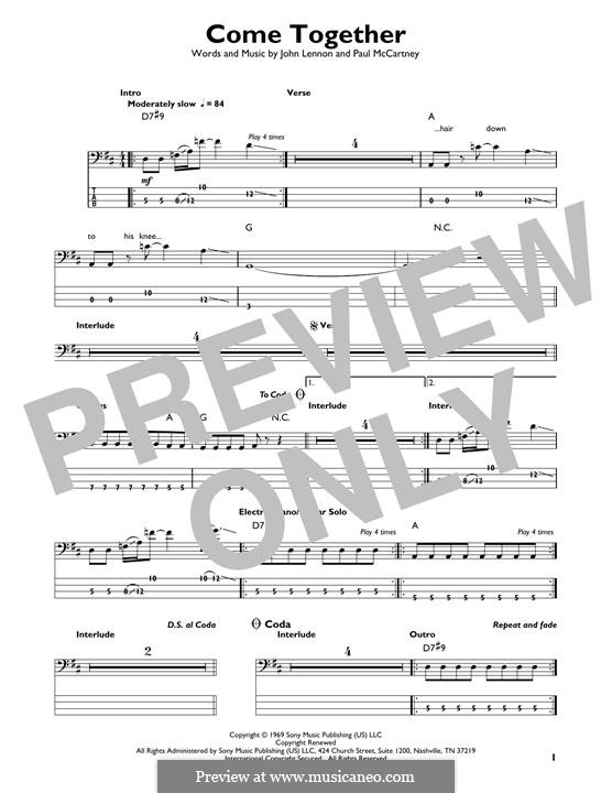 Come Together (The Beatles) instrumental version: For bass guitar with tab by John Lennon, Paul McCartney