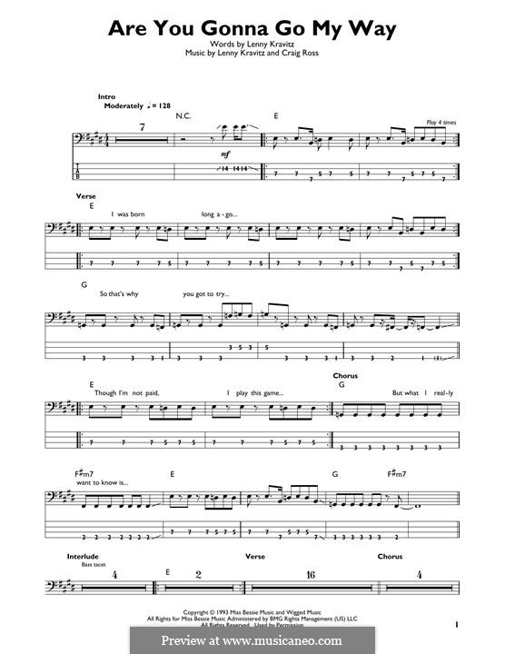 Are You Gonna Go My Way?: For bass guitar with tab by Craig Ross, Lenny Kravitz
