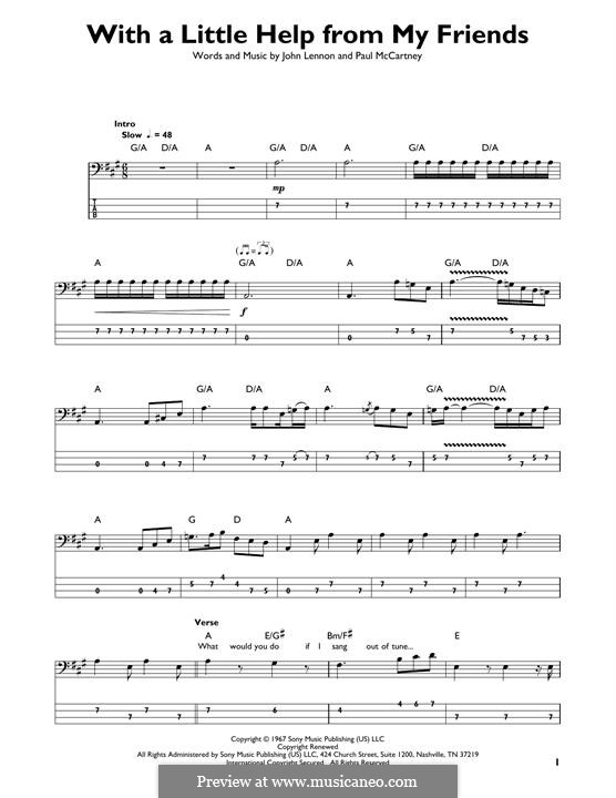 With a Little Help from My Friends (The Beatles): For bass guitar with tab by John Lennon, Paul McCartney