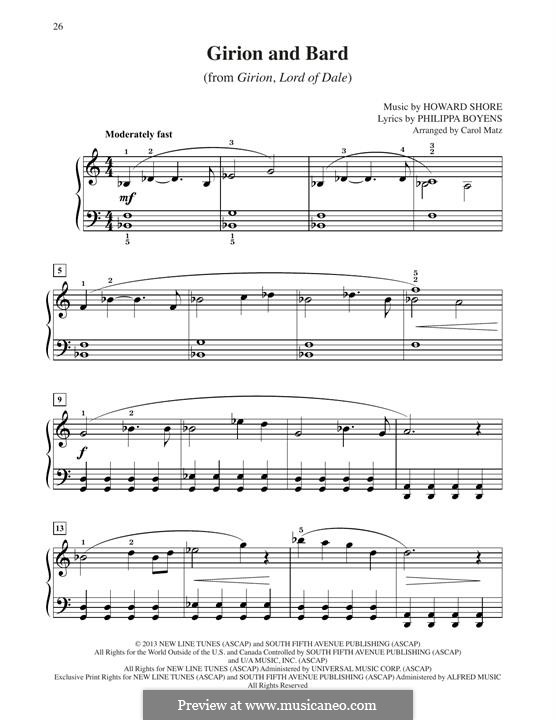 Girion And Bard (from The Hobbit: The Desolation of Smaug): For piano by Howard Shore
