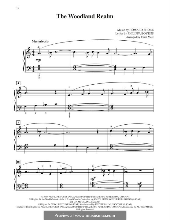 The Woodland Realm (from The Hobbit: The Desolation of Smaug): For piano by Howard Shore