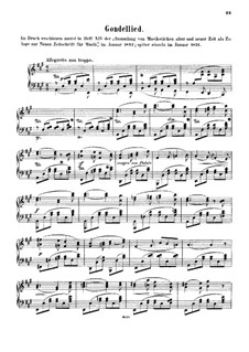 Gondola Song, WoO 10: For piano by Felix Mendelssohn-Bartholdy