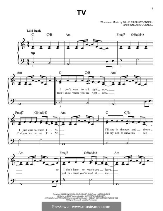 TV (Billie Eilish): For easy piano by Finneas O'Connell