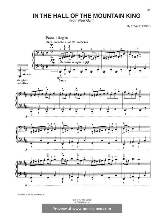 Suite No.1. In the Hall of the Mountain King (Printable Scores), Op.46 No.4: For piano by Edvard Grieg