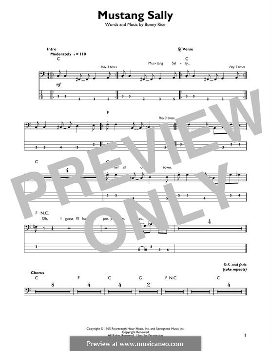 Mustang Sally: For bass guitar with tab by Bonny Rice