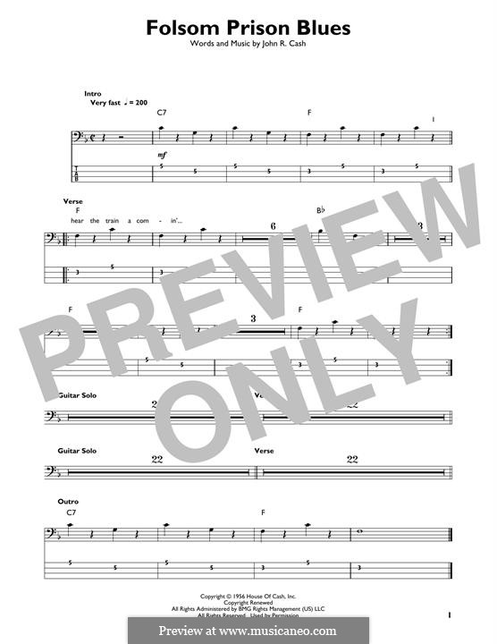 Folsom Prison Blues: For bass guitar with tab by Johnny Cash