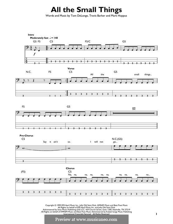 All the Small Things (Blink-182): For bass guitar with tab by Mark Hoppus, Tom DeLonge