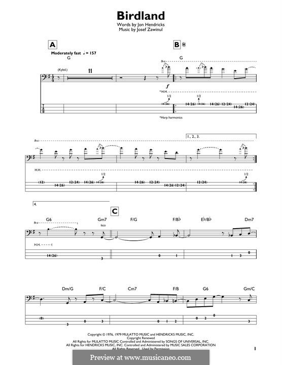 Birdland (Weather Report): For bass guitar with tab by Josef Zawinul