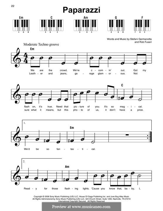 Paparazzi (Lady Gaga): For easy piano by Robert Fusari, Stefani Germanotta