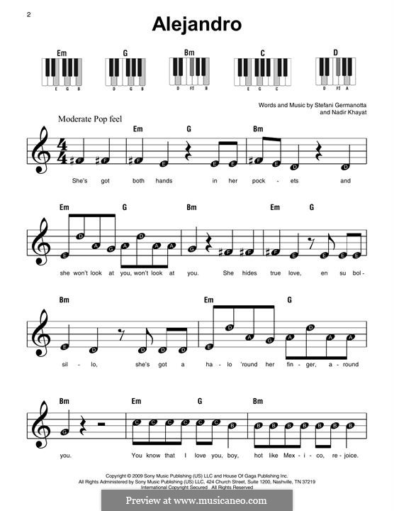 Alejandro (Lady Gaga): For easy piano by RedOne, Stefani Germanotta