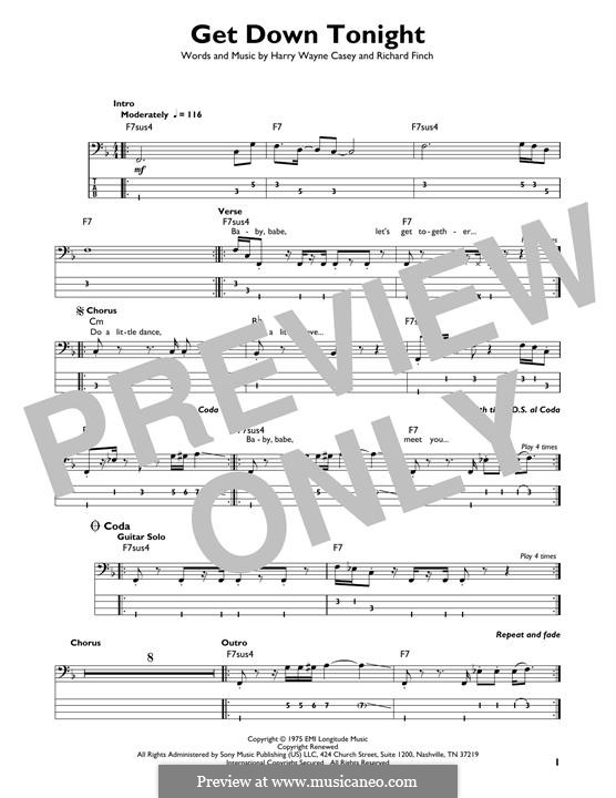 Get Down Tonight (KC & The Sunshine Band): For bass guitar with tab by Harry Wayne Casey, Richard Finch