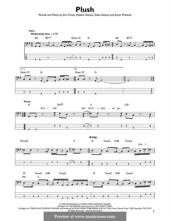 Plush (Stone Temple Pilots): For bass guitar with tab by Dean DeLeo, Eric Kretz, Robert DeLeo, Scott Weiland