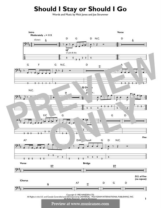 Should I Stay or Should I Go (The Clash): For bass guitar with tab by Joe Strummer, Mick Jones