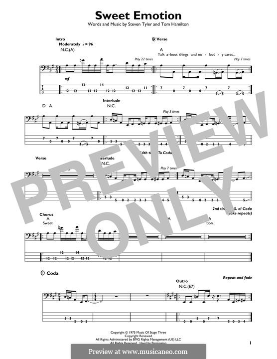 Sweet Emotion (Aerosmith): For bass guitar with tab by Steven Tyler, Tom Hamilton