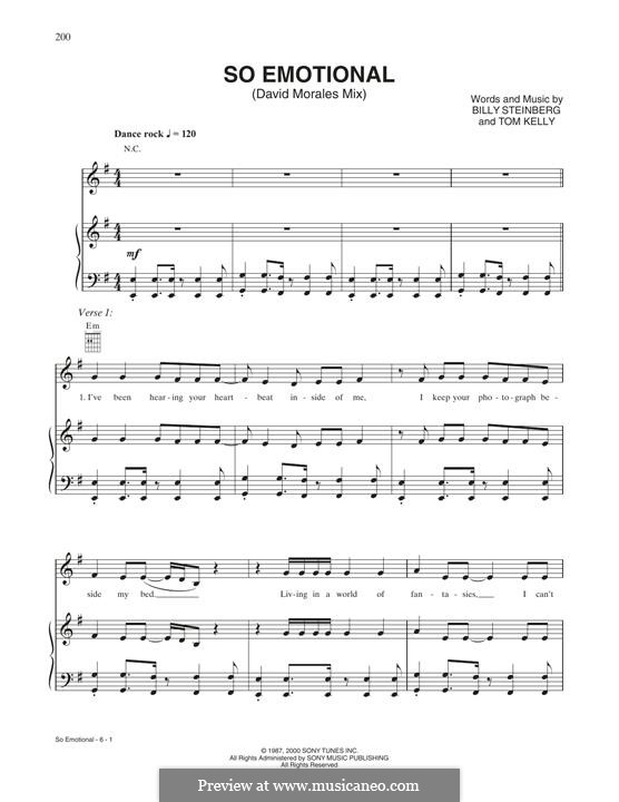 So Emotional (Whitney Houston): For voice and piano (or guitar) by Billy Steinberg, Tom Kelly