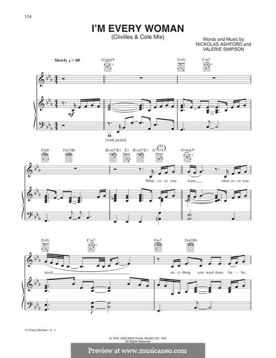 I'm Every Woman (Whitney Houston): For voice and piano (or guitar) by Nicholas Ashford, Valerie Simpson