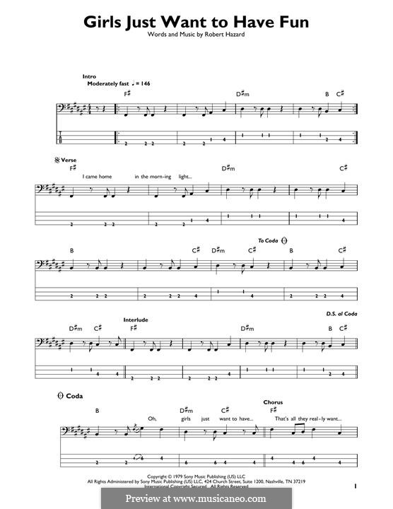 Girls Just Want to Have Fun: For bass guitar with tab by Robert Hazard