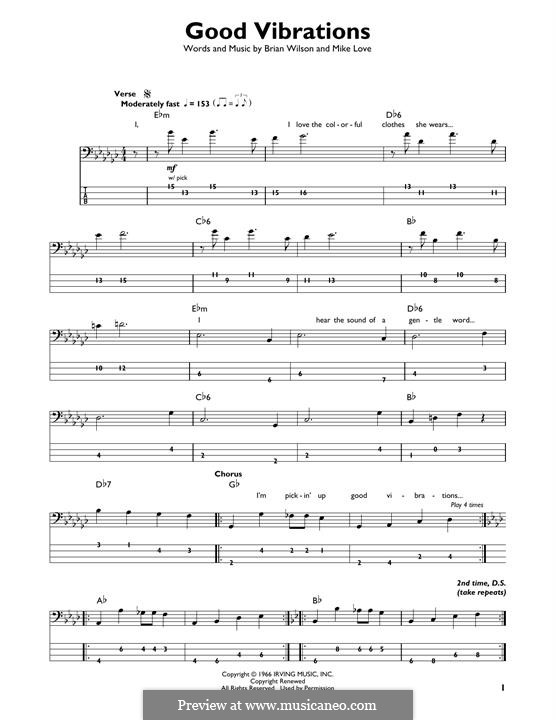 Good Vibrations (The Beach Boys): For bass guitar with tab by Brian Wilson, Mike Love
