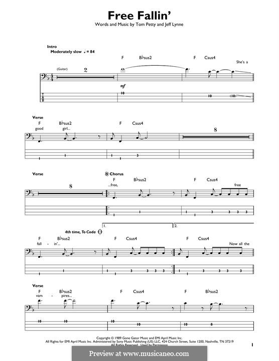 Free Fallin': For bass guitar with tab by Jeff Lynne