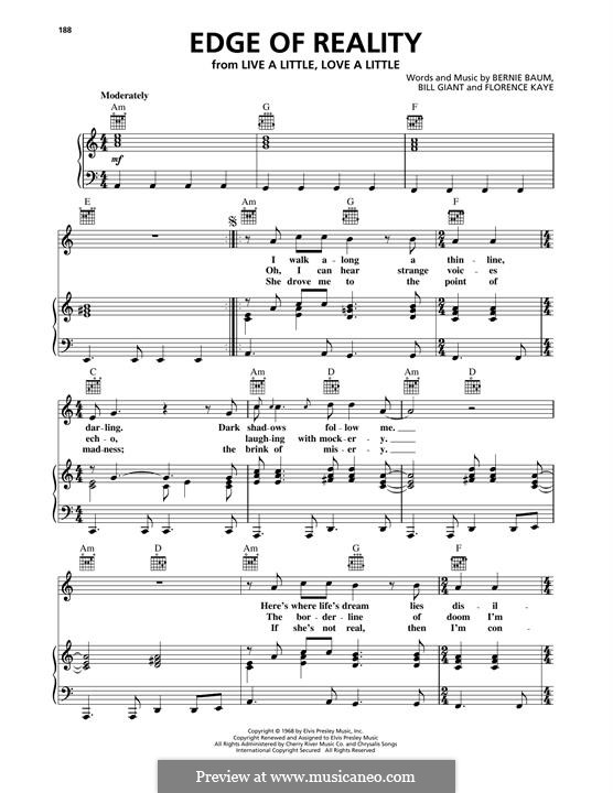 Edge of Reality (Elvis Presley): For voice and piano (or guitar) by Bernie Baum, Bill Giant, Florence Kaye