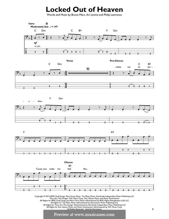 Locked Out of Heaven: For bass guitar with tab by Ari Levine, Bruno Mars, Philip Lawrence
