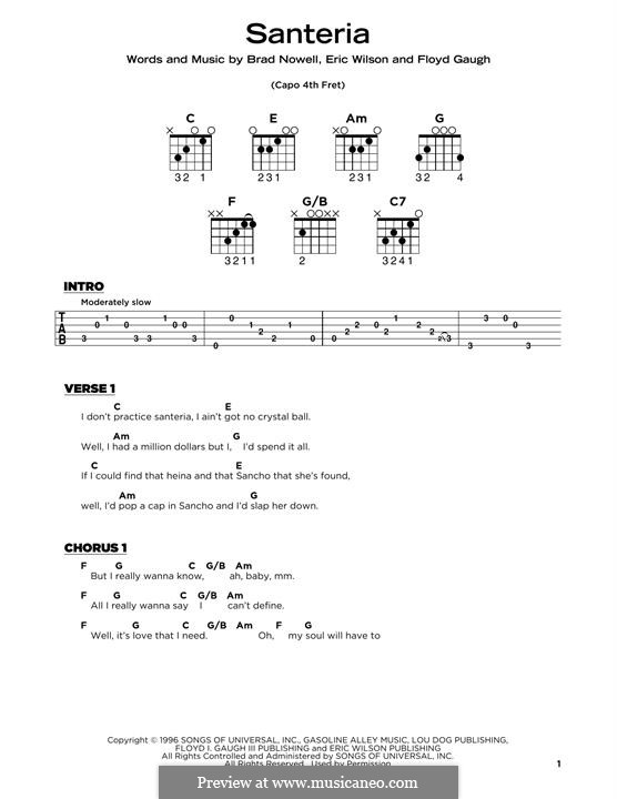 Santeria (Sublime): For guitar with tab by Brad Nowell, Eric Wilson, Floyd Gaugh