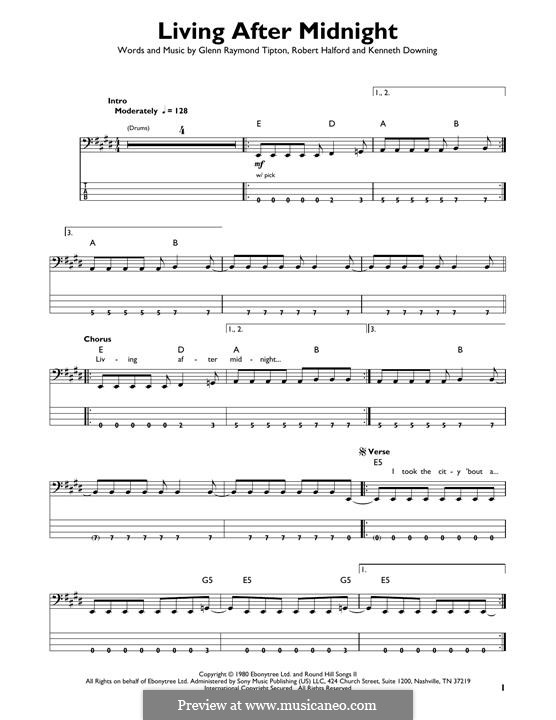 Living After Midnight (Judas Priest): For bass guitar with tab by Glenn Tipton, K. K. Downing, Robert Halford