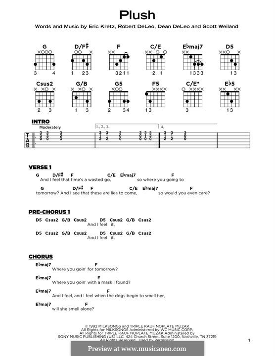Plush (Stone Temple Pilots): For guitar with tab by Dean DeLeo, Eric Kretz, Robert DeLeo, Scott Weiland