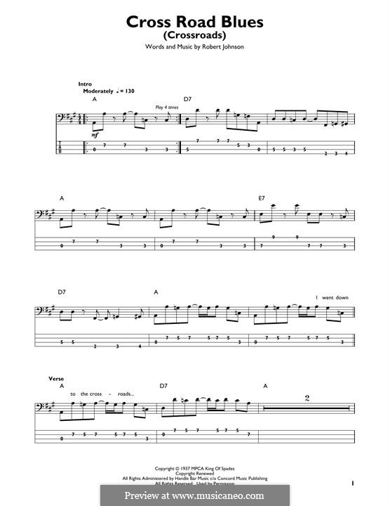 Cross Road Blues (Crossroads): For bass guitar with tab by Robert Leroy Johnson