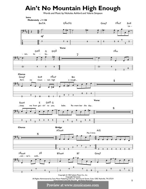 Ain't No Mountain High Enough: For bass guitar with tab by Nicholas Ashford, Valerie Simpson