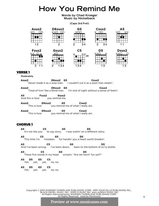 How You Remind Me (Nickelback): Lyrics and guitar chords by Chad Kroeger, Michael Kroeger, Ryan Peake, Ryan Vikedal