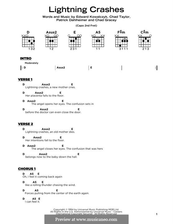 Lightning Crashes (Live): Lyrics and guitar chords by Chad Gracey, Chad Taylor, Edward Kowalczyk, Patrick Dahlheimer