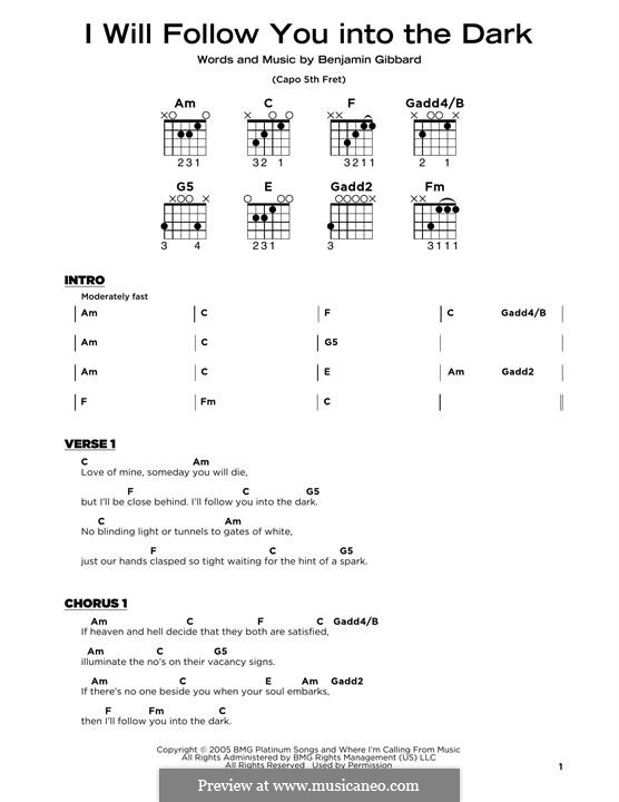 I Will Follow You Into the Dark (Death Cab for Cutie): Lyrics and guitar chords by Benjamin Gibbard