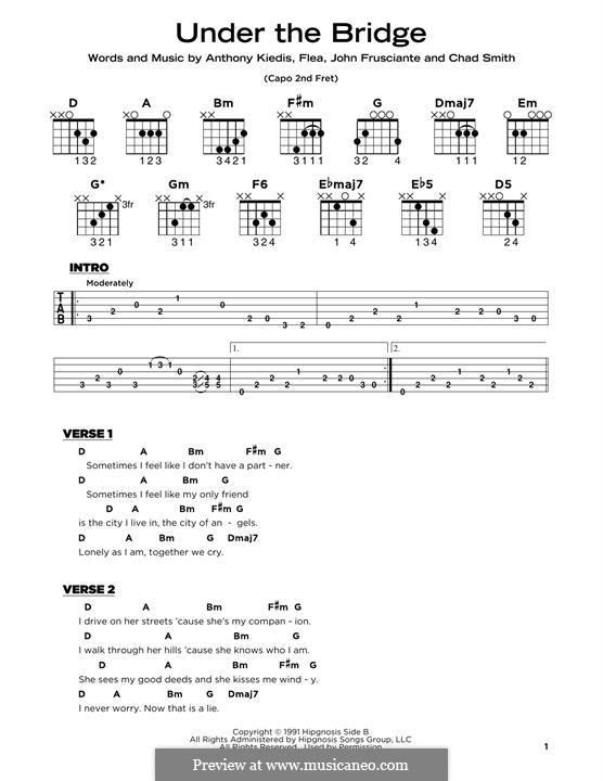 Under the Bridge (Red Hot Chili Peppers): For guitar with tab by Flea, Anthony Kiedis, Chad Smith, John Frusciante