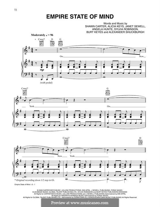 Empire State of Mind: For voice and piano (or guitar) by Alexander Shuckburgh, Alicia Keys, Angela Hunte, Bert Keyes, Janet Sewell-Ulepic, Jay-Z, Sylvia Robinson