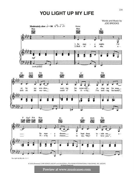 You Light Up My Life: For voice and piano (or guitar) by Joseph Brooks