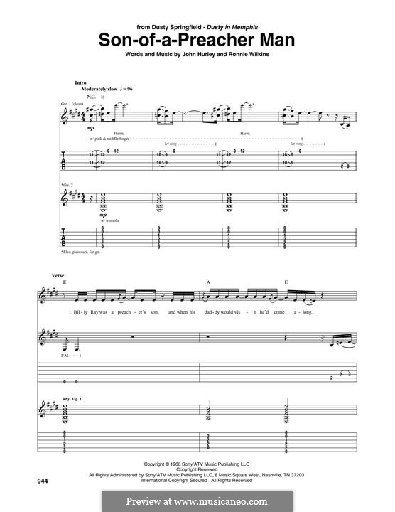 Son of a Preacher Man (Dusty Springfield): For guitar with tab by John Hurley, Ronnie Wilkins