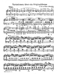 Variations on an Original Theme, J.7 Op.2: For piano by Carl Maria von Weber
