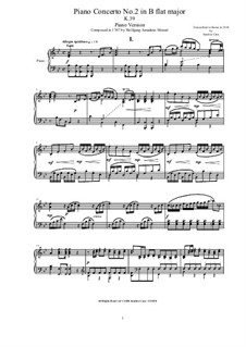 Concerto for Piano and Orchestra No.2 in B Flat Major, K.39: Piano score by Wolfgang Amadeus Mozart