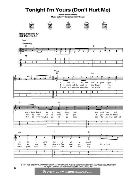 Tonight I'm Yours (Don't Hurt Me): For guitar with tab by Jim Cregan, Kevin Savigar