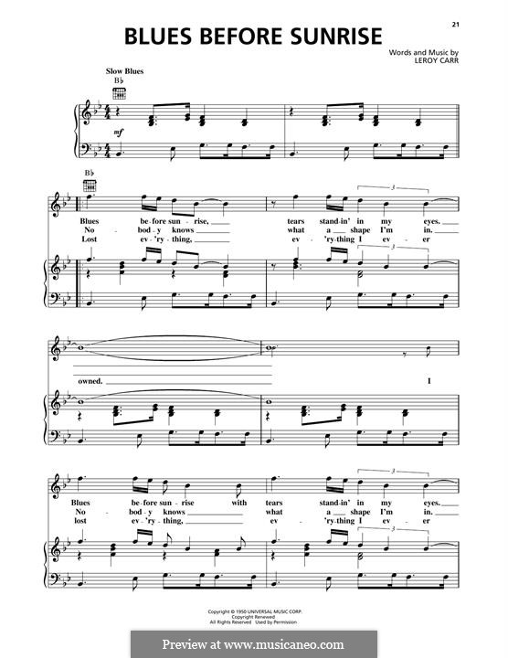 Blues Before Sunrise: For voice and piano (or guitar) by Leroy Carr