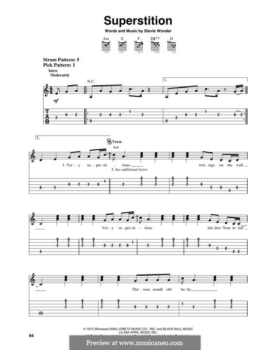Instrumental version: For guitar with tab by Stevie Wonder