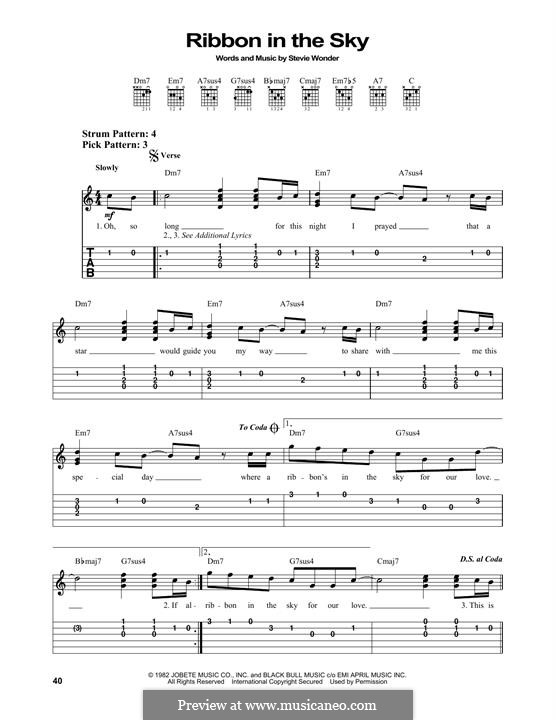 Ribbon in the Sky: For guitar with tab by Stevie Wonder