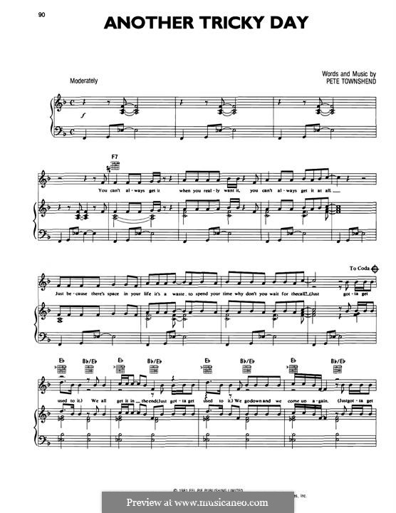 Another Tricky Day (The Who): For voice and piano (or guitar) by Peter Townshend