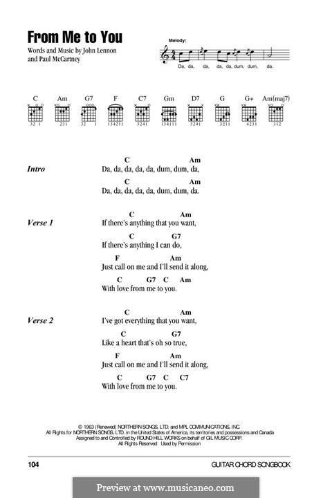 From Me to You (The Beatles): Lyrics and guitar chords by John Lennon, Paul McCartney