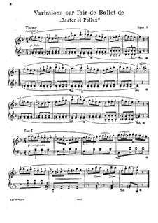 Variations on Theme from 'Castor and Pollux' by Vogler, J.40 Op.5: For piano by Carl Maria von Weber