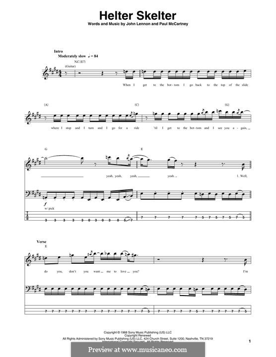 Helter Skelter (The Beatles): For bass guitar with tab by John Lennon, Paul McCartney