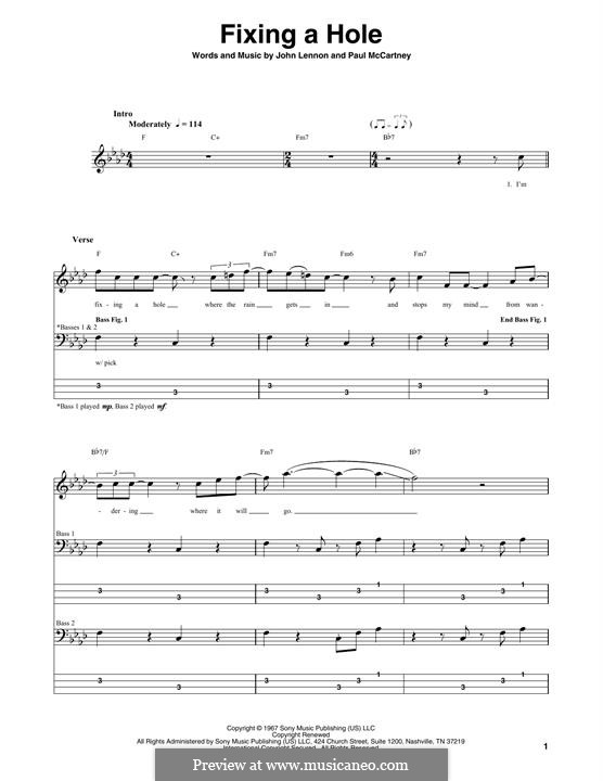 Fixing a Hole (The Beatles): For bass guitar with tab by John Lennon, Paul McCartney